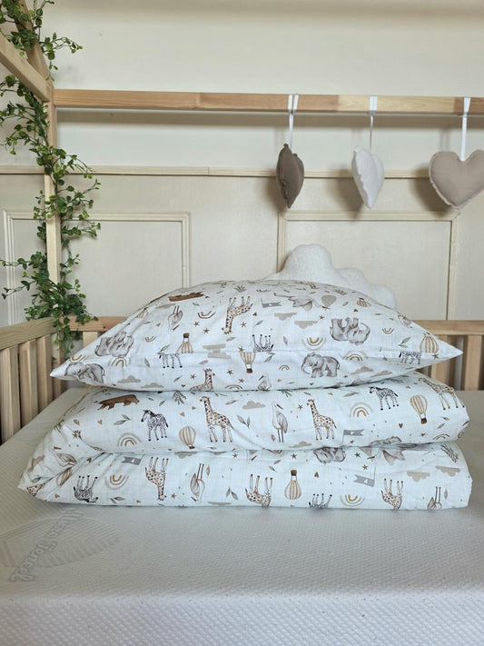 Parure 1 personne - housse de couette + taie d'oreiller cigogne