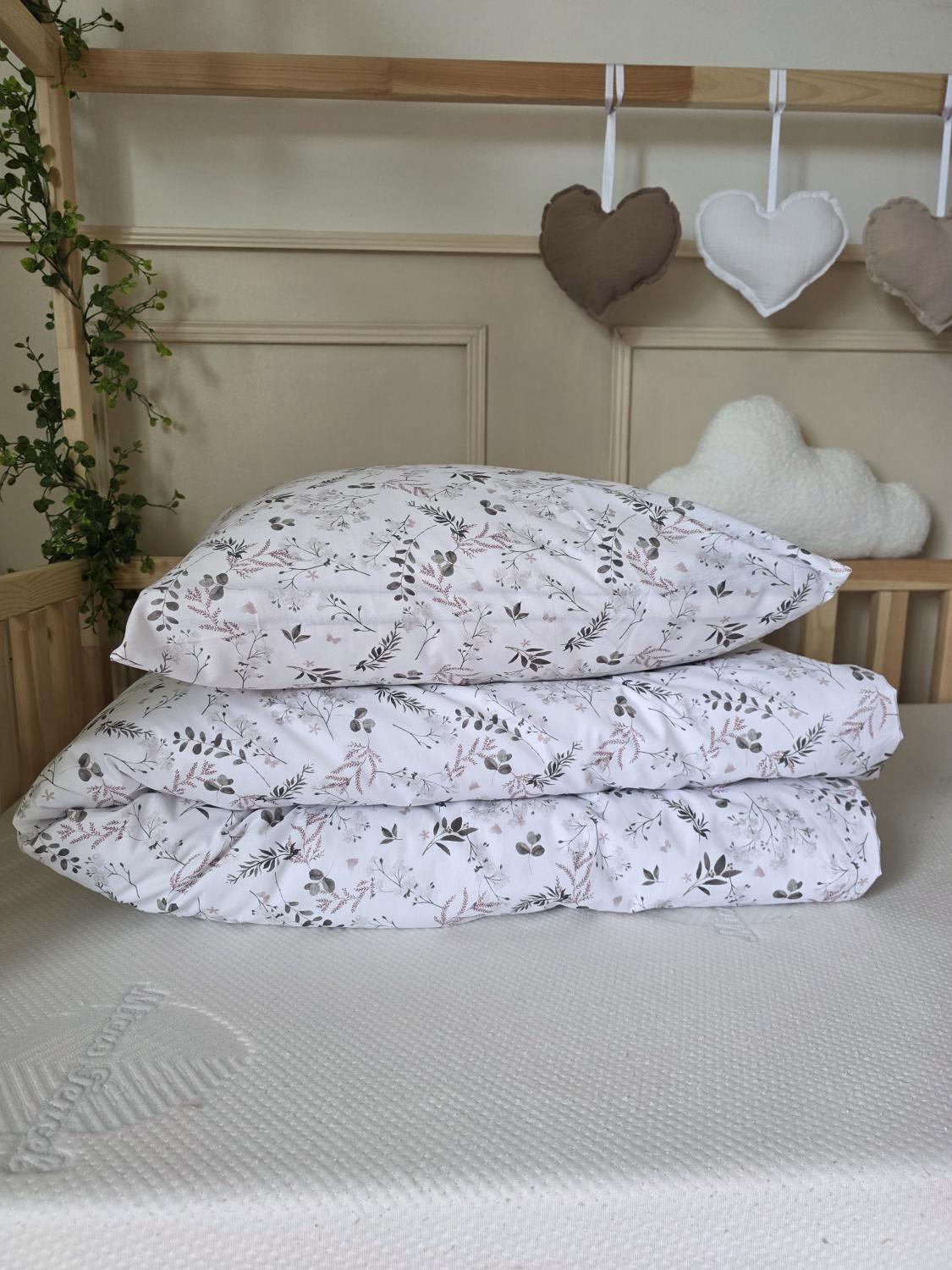 Parure 1 personne - housse de couette + taie d'oreiller fleurs dhiver