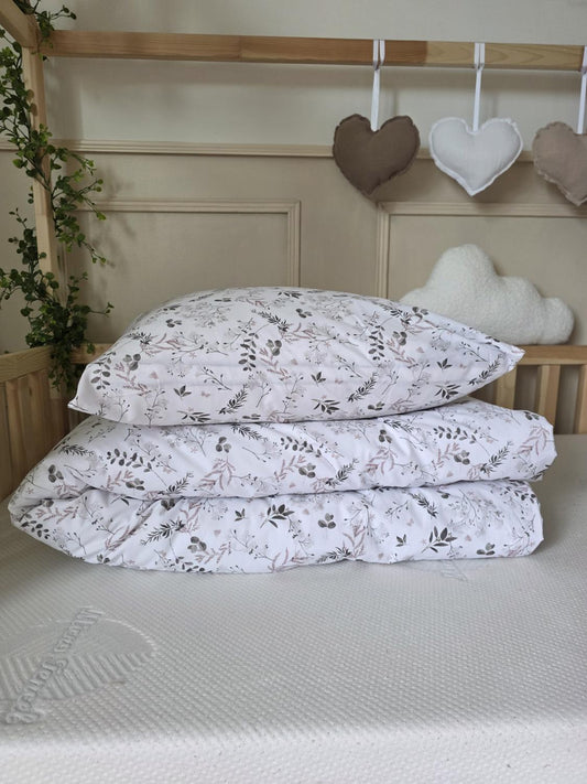 Parure 1 personne - housse de couette + taie d'oreiller fleurs dhiver