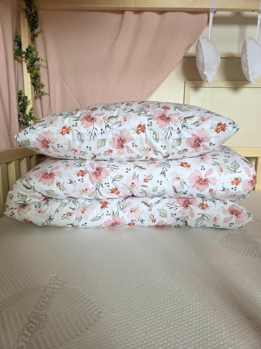 Parure 1 personne - housse de couette + taie d'oreiller fleurs pastel