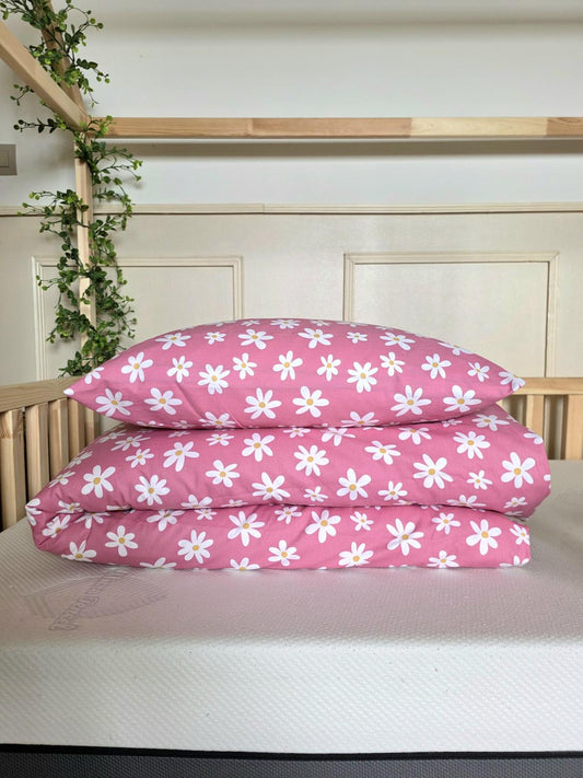Parure 1 personne - housse de couette + taie d'oreiller flower power