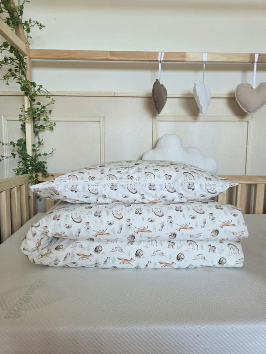 Parure 1 personne - housse de couette + taie d'oreiller forêt