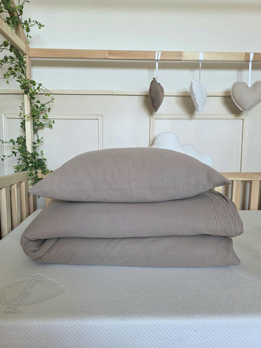 Parure 1 personne - housse de couette + taie d'oreiller gaze de coton café