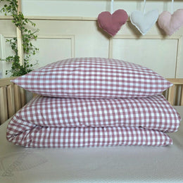 Parure 1 personne - housse de couette + taie d'oreiller vichy rose