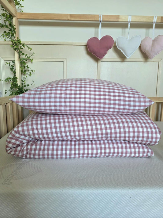 Parure 1 personne - housse de couette + taie d'oreiller vichy rose