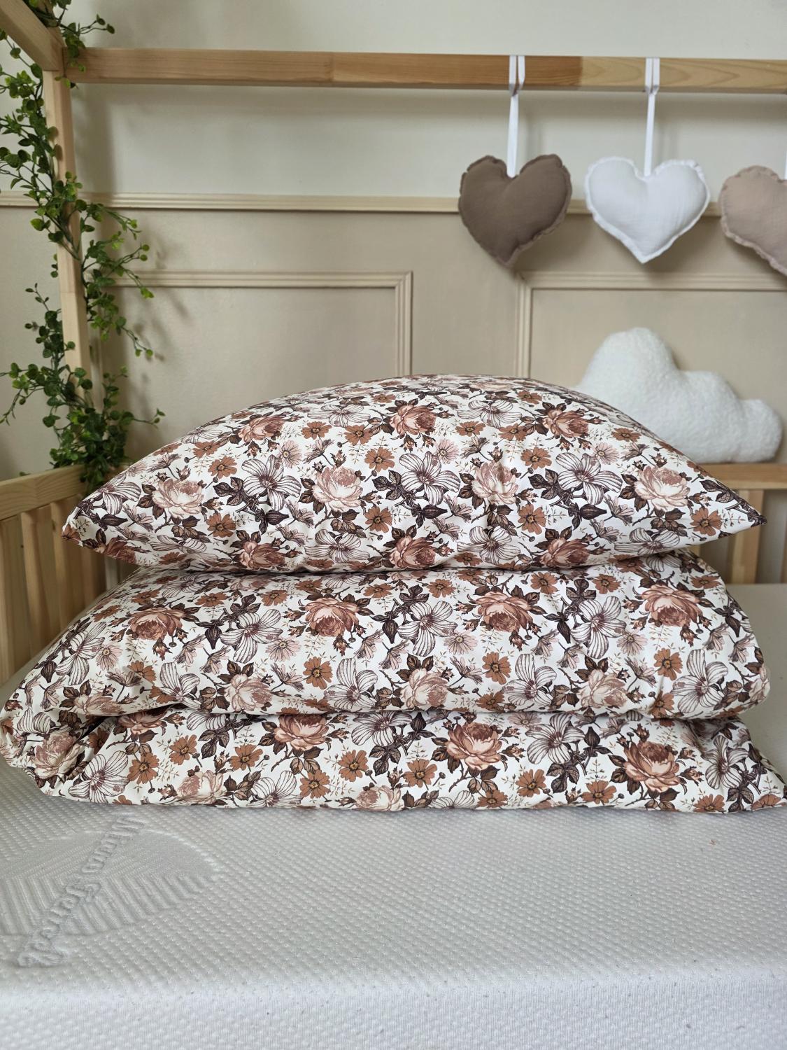 Parure 1 personne - housse de couette + taie d'oreiller old flowers