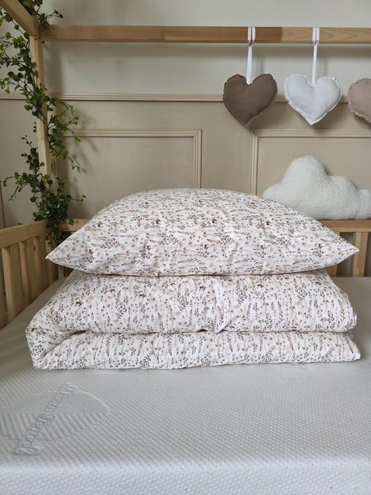 Parure 1 personne - housse de couette + taie d'oreiller fleurs des champs