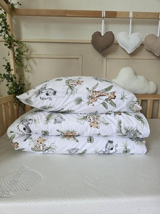 Parure 1 personne - housse de couette + taie d'oreiller bébés de la jungle