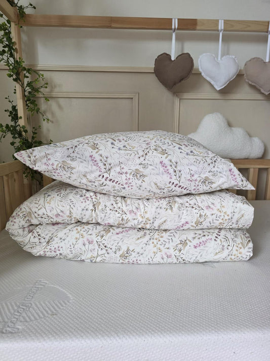 Parure 1 personne - housse de couette + taie d'oreiller prairie