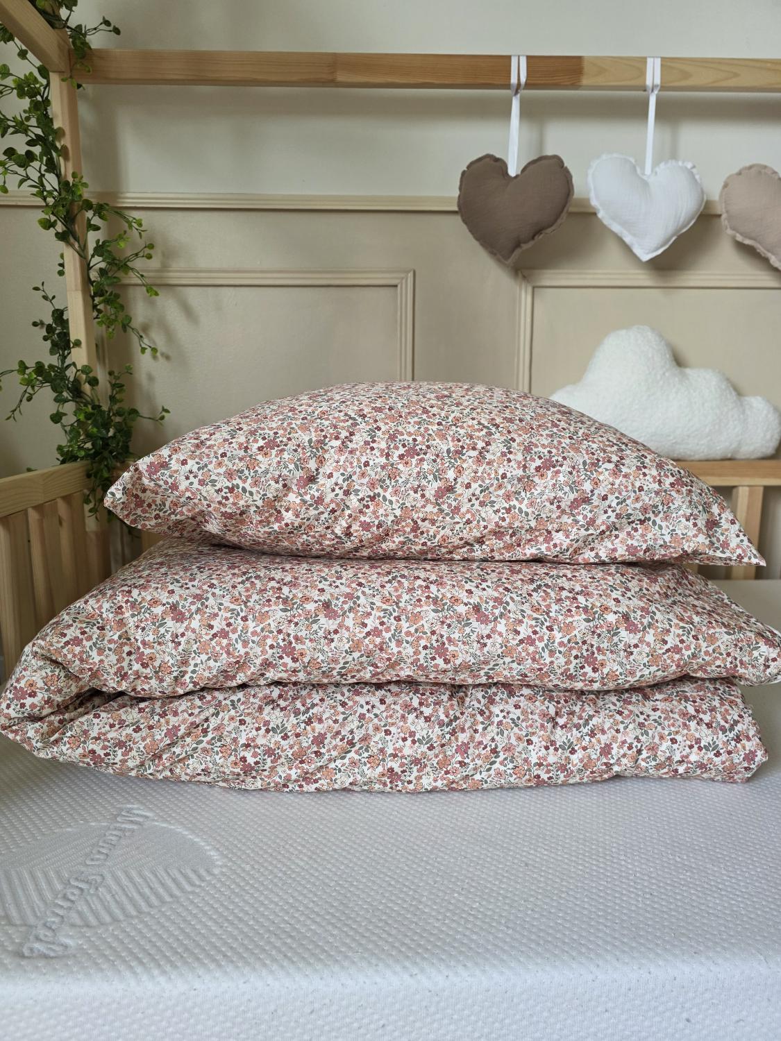 Parure 1 personne - housse de couette + taie d'oreiller fleurs dété