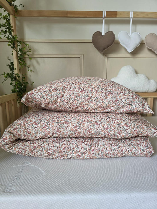 Parure 1 personne - housse de couette + taie d'oreiller fleurs dété