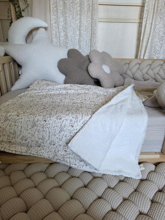 Couverture fine 100x140cm fourrure écru et fleurs des champs