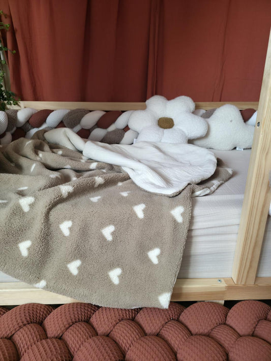 Couverture fine 100x140cm teddy beige cœur écru