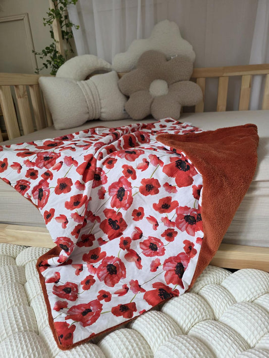 Petite couverture coquelicot et doudou terracotta