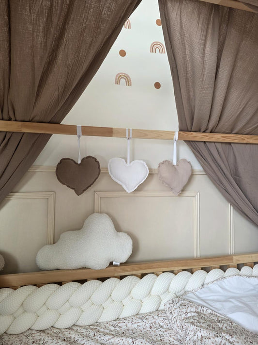 Suspensions coeurs lot de 3 blanc beige et café