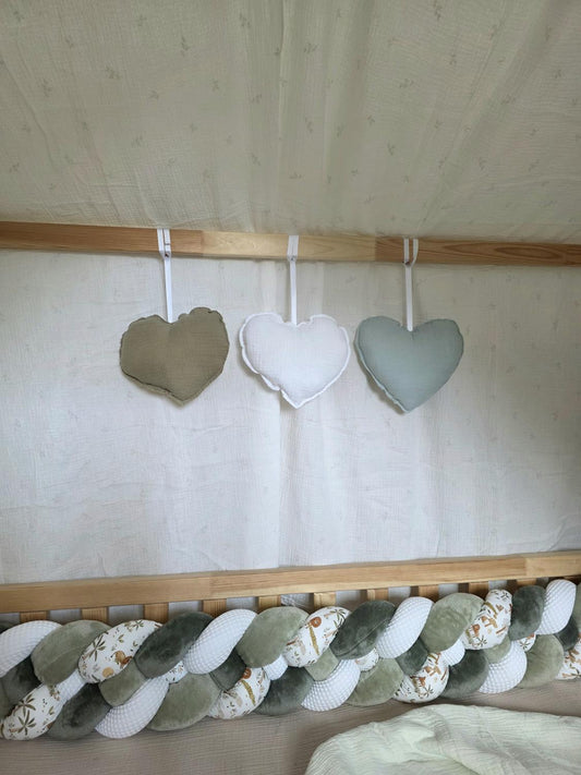 Suspensions coeurs lot de 3 blanc vert d'eau et olive