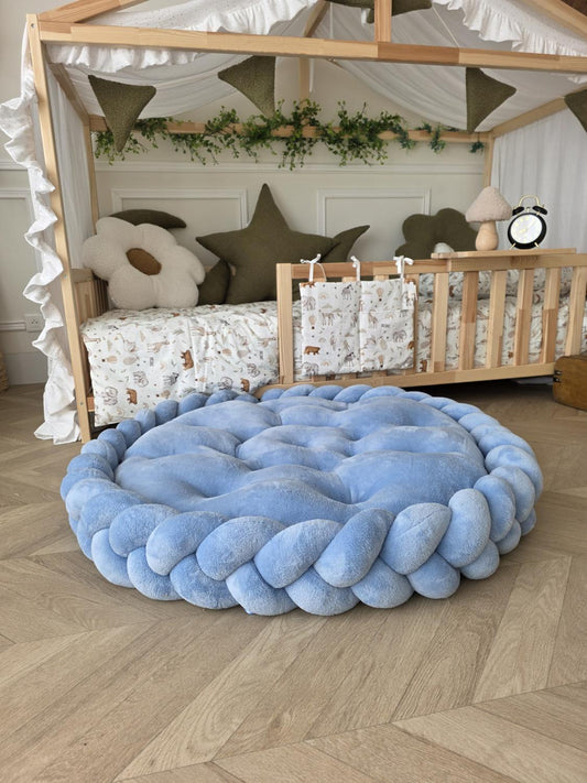 Tapis rond avec tresse tout doudou bleu 100cm