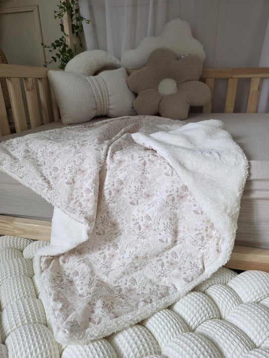 Petite couverture prairie très clair et fourrure écru