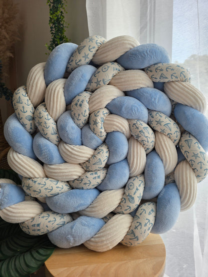Tresse de lit 3 brins 460cm doudou bleu côtéle crème et ancre