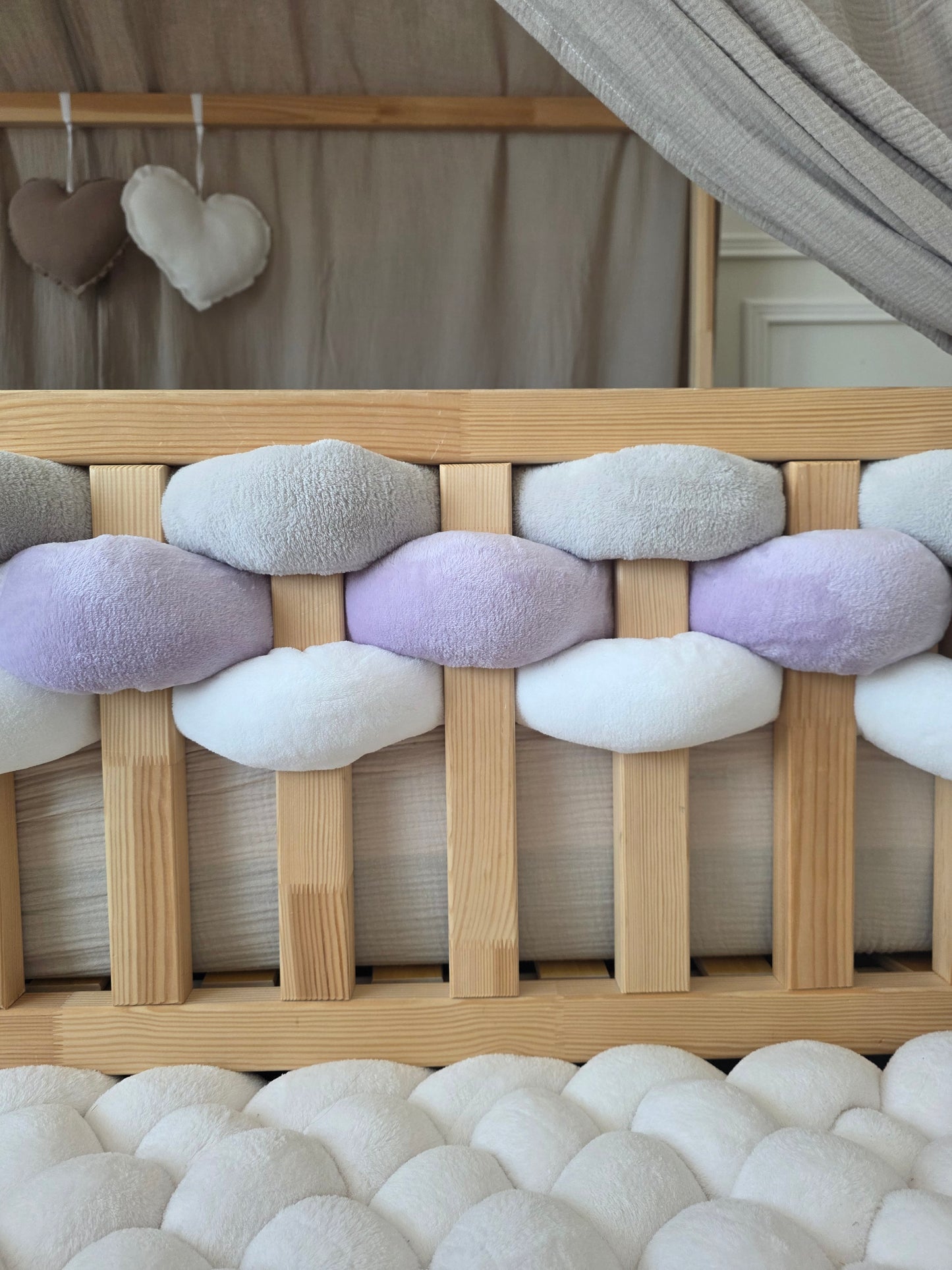 Lot de 3 brins - doudou blanc gris et lavande