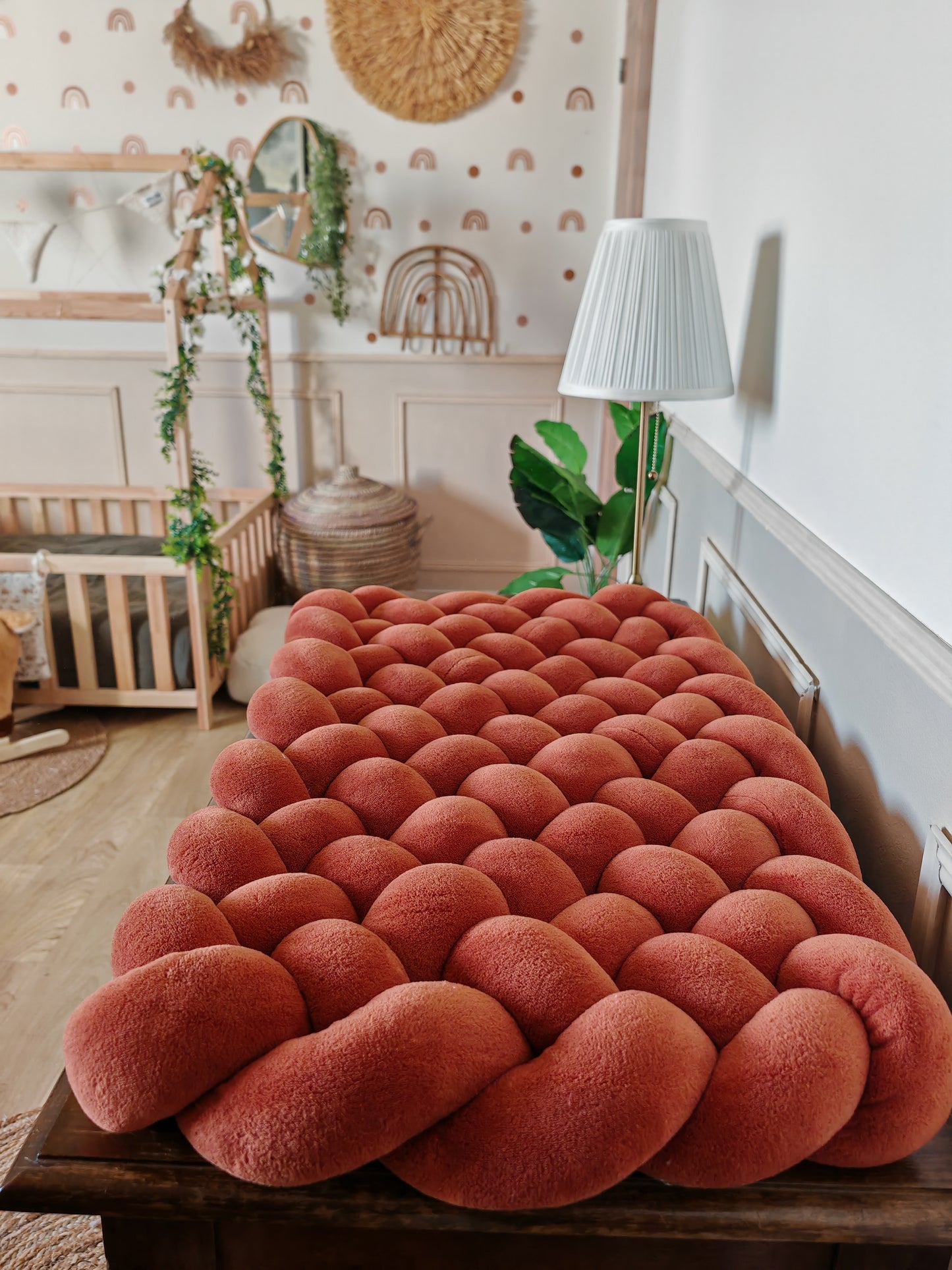 Tapis à langer tressé doudou terracotta