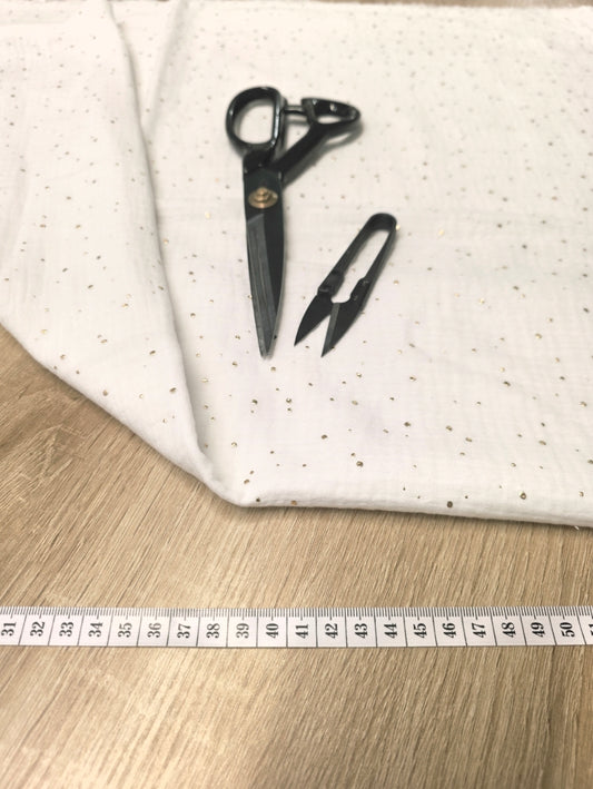 Tissu Double Gaze de coton - Blanc à Pois Dorés