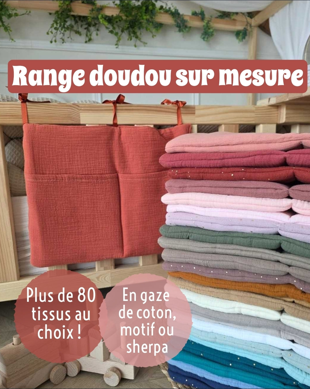 Range doudou gaze de coton, motif et sherpa - Sur mesure