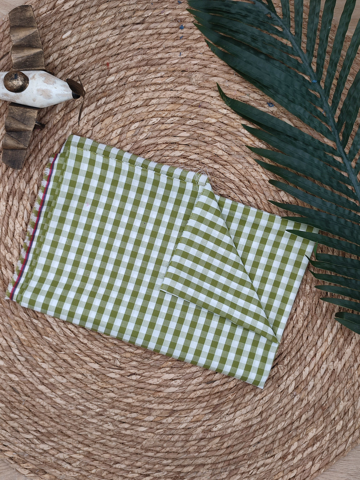 Tissu en coton - Popeline de coton - Motif VIchy olive