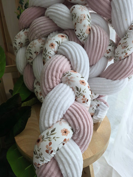 Tresse de lit 3 brins 300cm côtelé blanc et poudré et zada