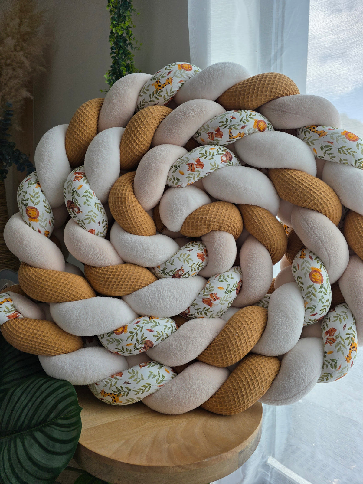 Tresse de lit 4 brins 510cm camel doudou écru beige et lion