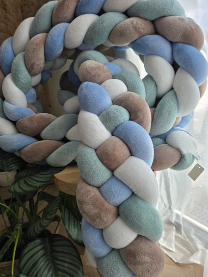 Tresse de lit 4 brins 560cm doudou blanc galet menthe et bleu