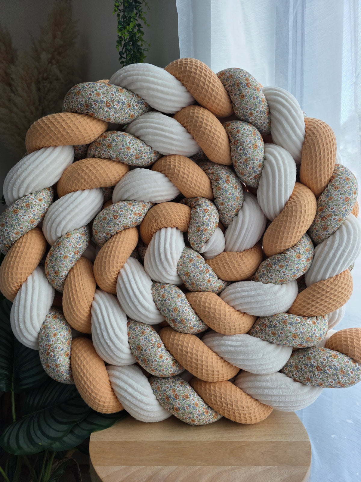 Tresse de lit 3 brins 460cm melon côtelé crème et liberty