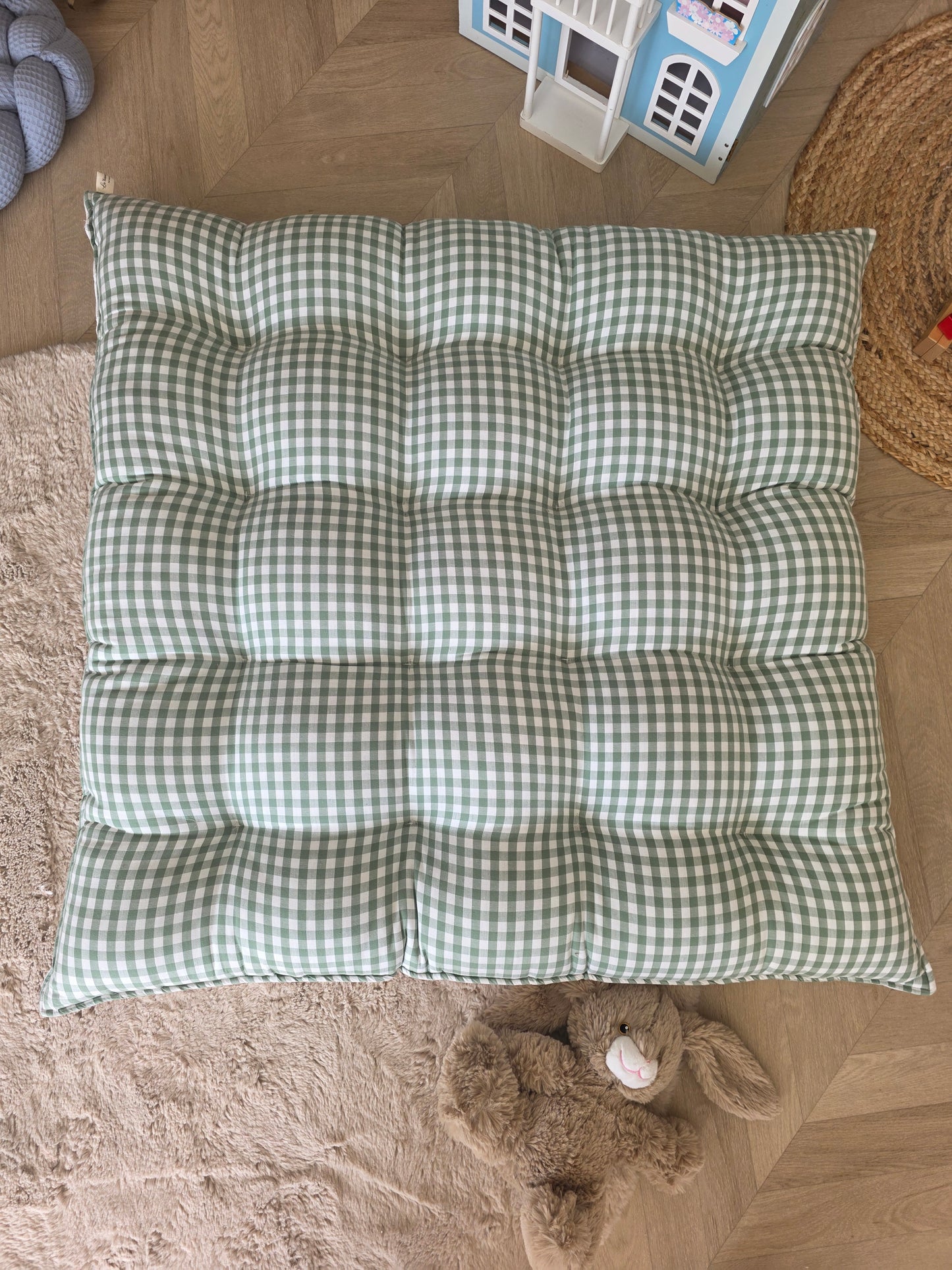 Tapis moelleux vichy vert 90x90cm