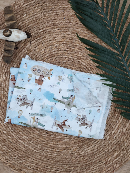 Tissu en coton - Popeline de coton - Motif Avion