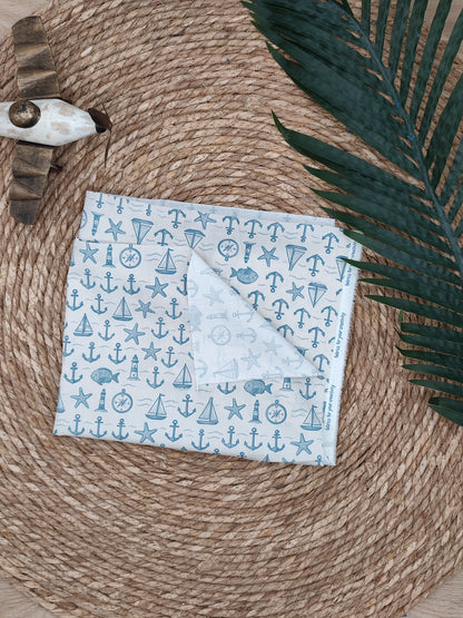 Tissu en coton - Popeline de coton - Motif Ancre marine