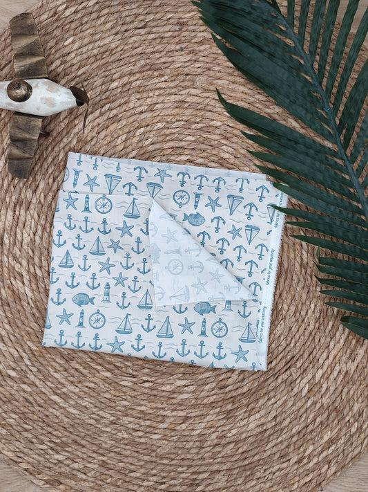 Tissu en coton - Popeline de coton - Motif Ancre marine