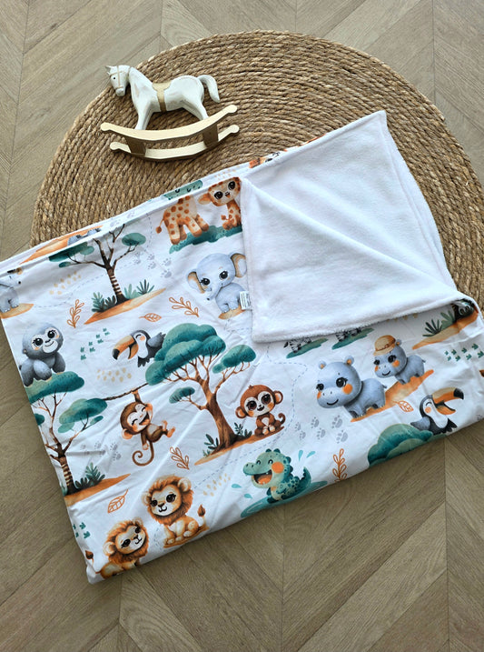 Couverture 100x140cm fine bébés animaux et doudou blanc