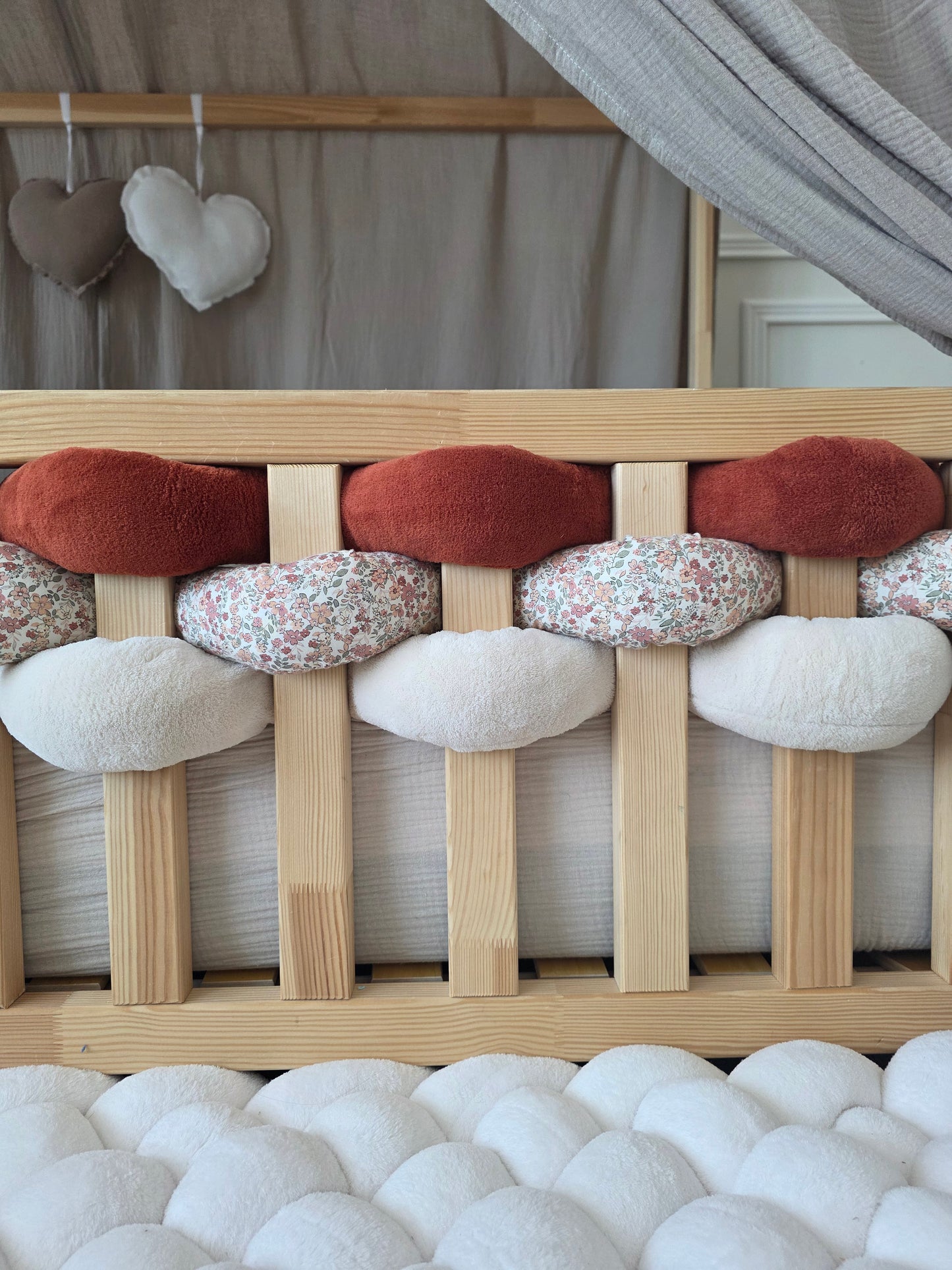 Lot de 3 brins - doudou beige terracotta et fleurs d'été