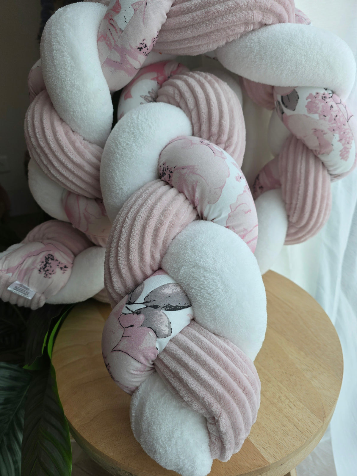 Tresse de lit 3 brins 200cm doudou blanc côtelé poudré et wild flowers