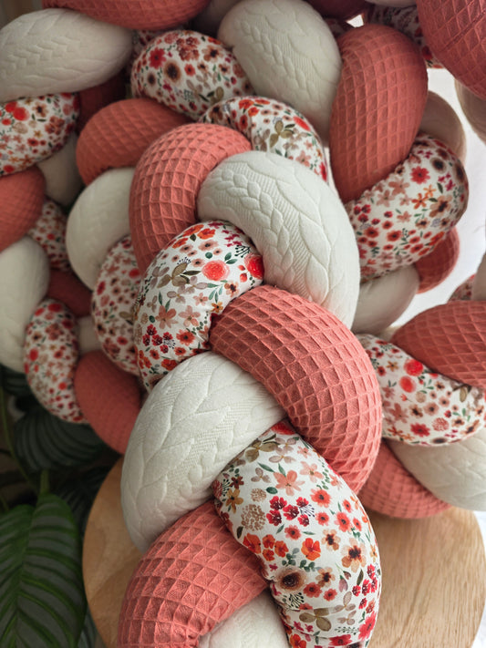 Tresse de lit 3 brins 300cm corail tricot écru et hortense