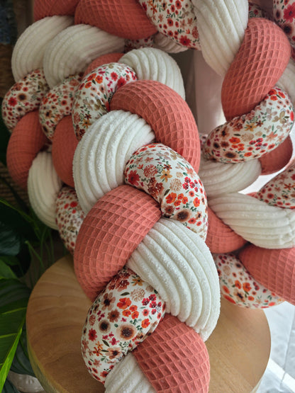 Tresse de lit 3 brins 300cm corail côtelé écru et hortense