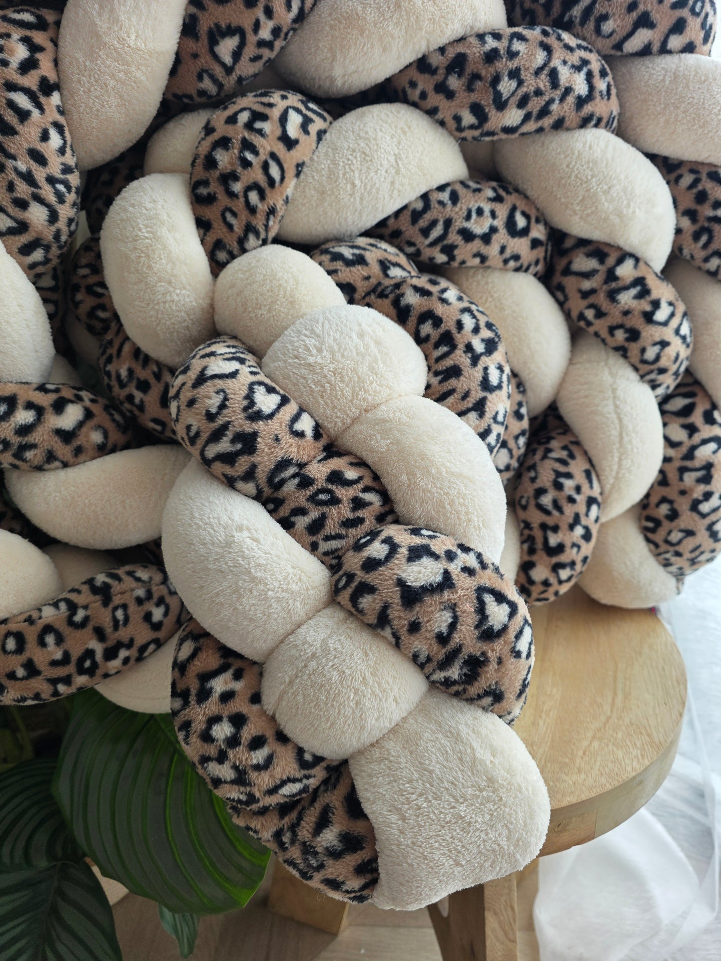 Tresse de lit 4 brins 460cm doudou beige et léopard