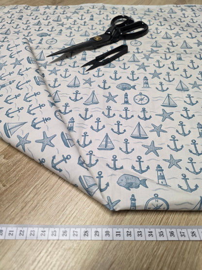 Tissu en coton - Popeline de coton - Motif Ancre marine