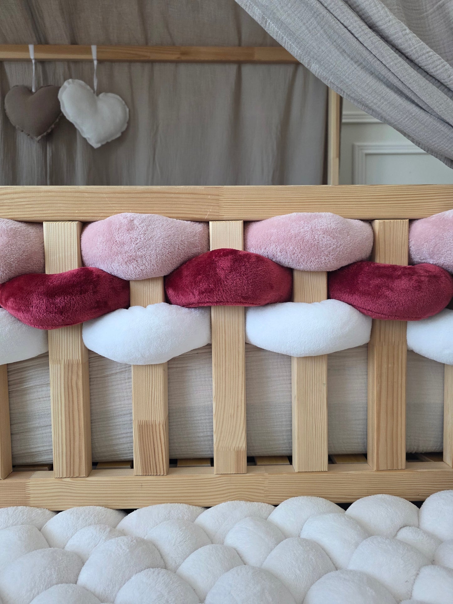 Lot de 3 brins - doudou blanc poudré et bordeaux
