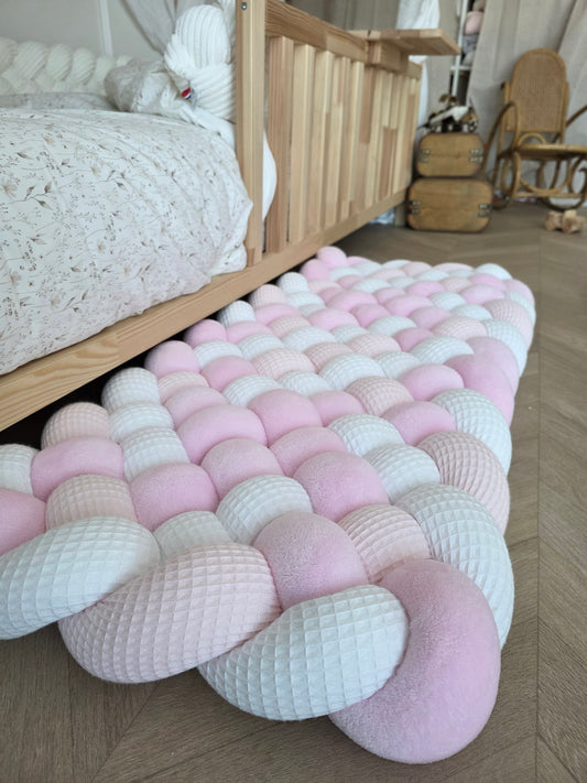 Tapis tressé 100x40cm blanc rose pâle et doudou rose