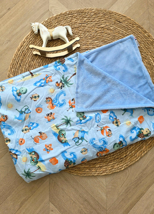 Couverture 100x140cm fine animaux marin et doudou bleu