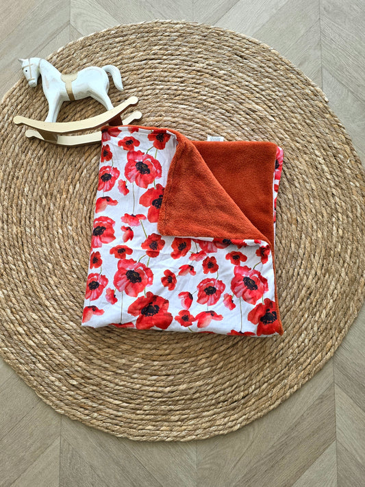 Couverture 75x75cm fine coquelicot et doudou terracotta