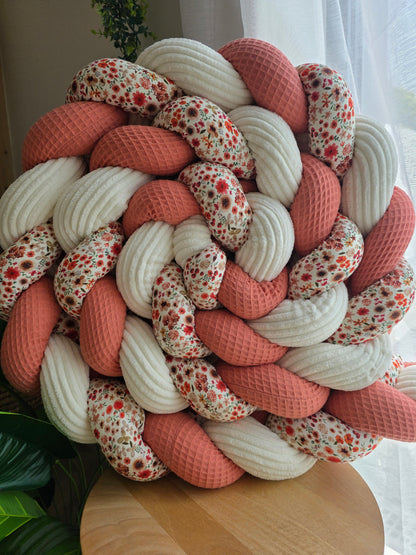Tresse de lit 3 brins 300cm corail côtelé écru et hortense