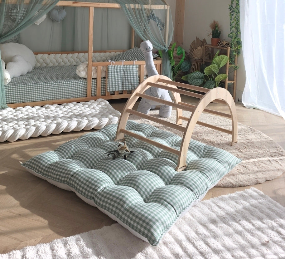 Tapis moelleux vichy vert 90x90cm