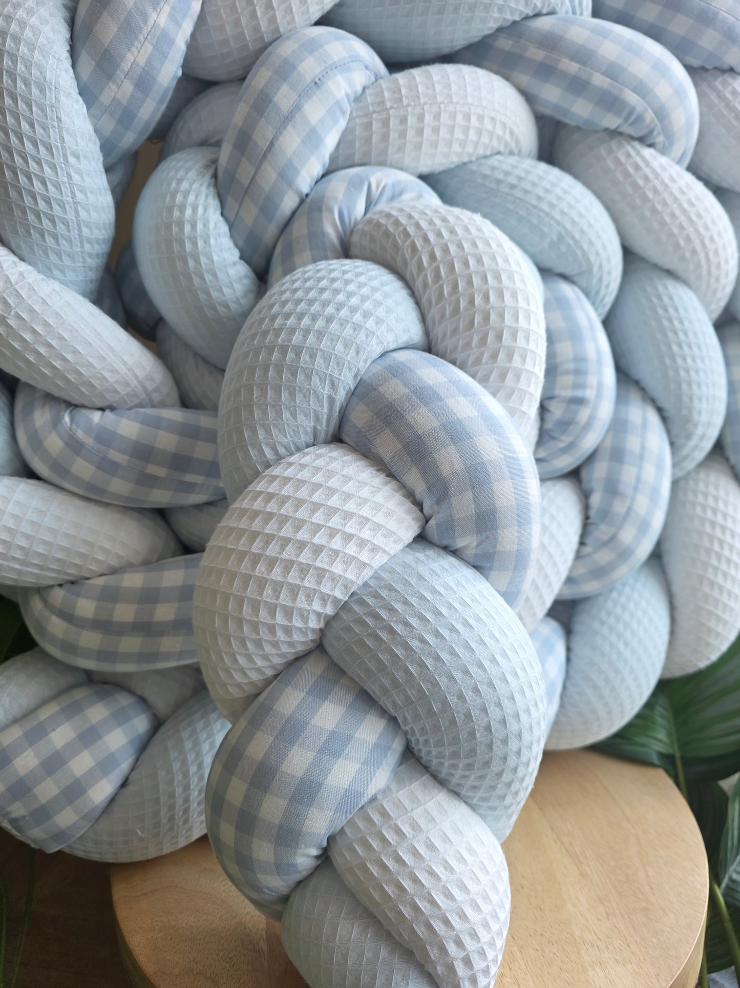 Tresse de lit 3 brins 520cm blanc bleu et vichy bleu